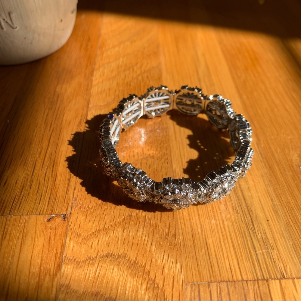 Super Sparkly Silver Cuff Bracelet CZ Pave Talbots Jewelry - Picture 3 of 13